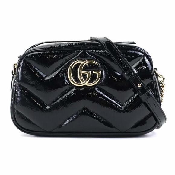 GUCCI Black Leather GG Marmont Shoulder Bag - Picture 1 of 5